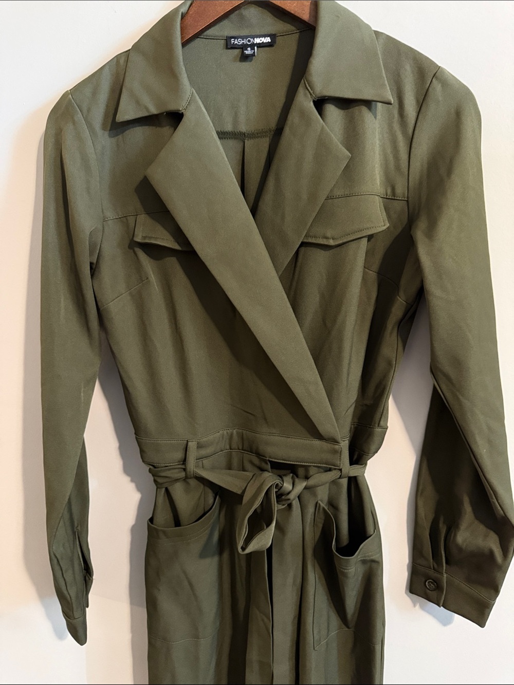 Fashion Nova Olive Green Belted Utility Jumpsuit Size Small NWOT